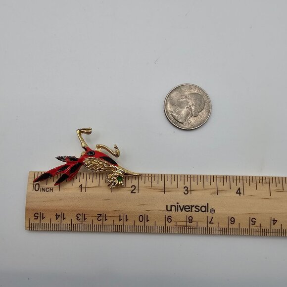 VTG Brooch Roadrunner Bird Enamel Painted Gold Tone Retro Fun Whimsy Cartoon Pin - Picture 10 of 10